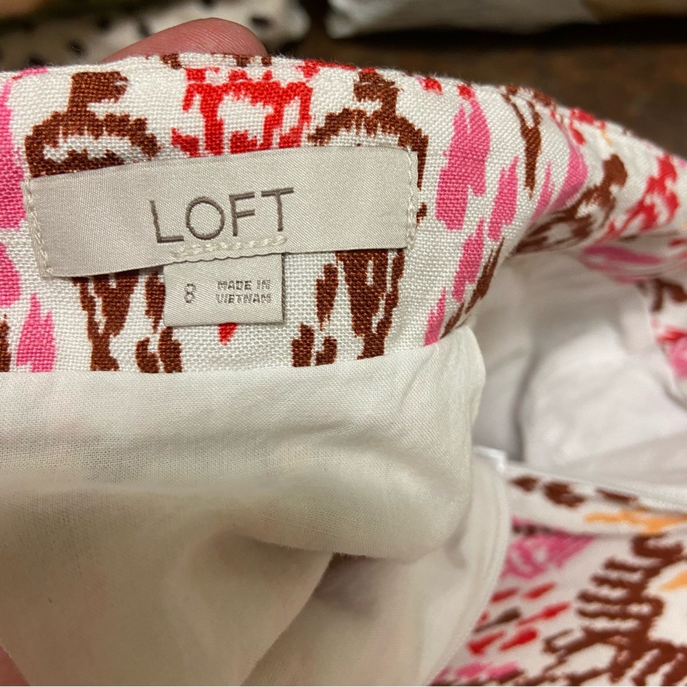 LOFT Ikat Linen Blend Twist Sarong Mini Skirt Size 8 Aztec Lined Casual Summer - Picture 10 of 13